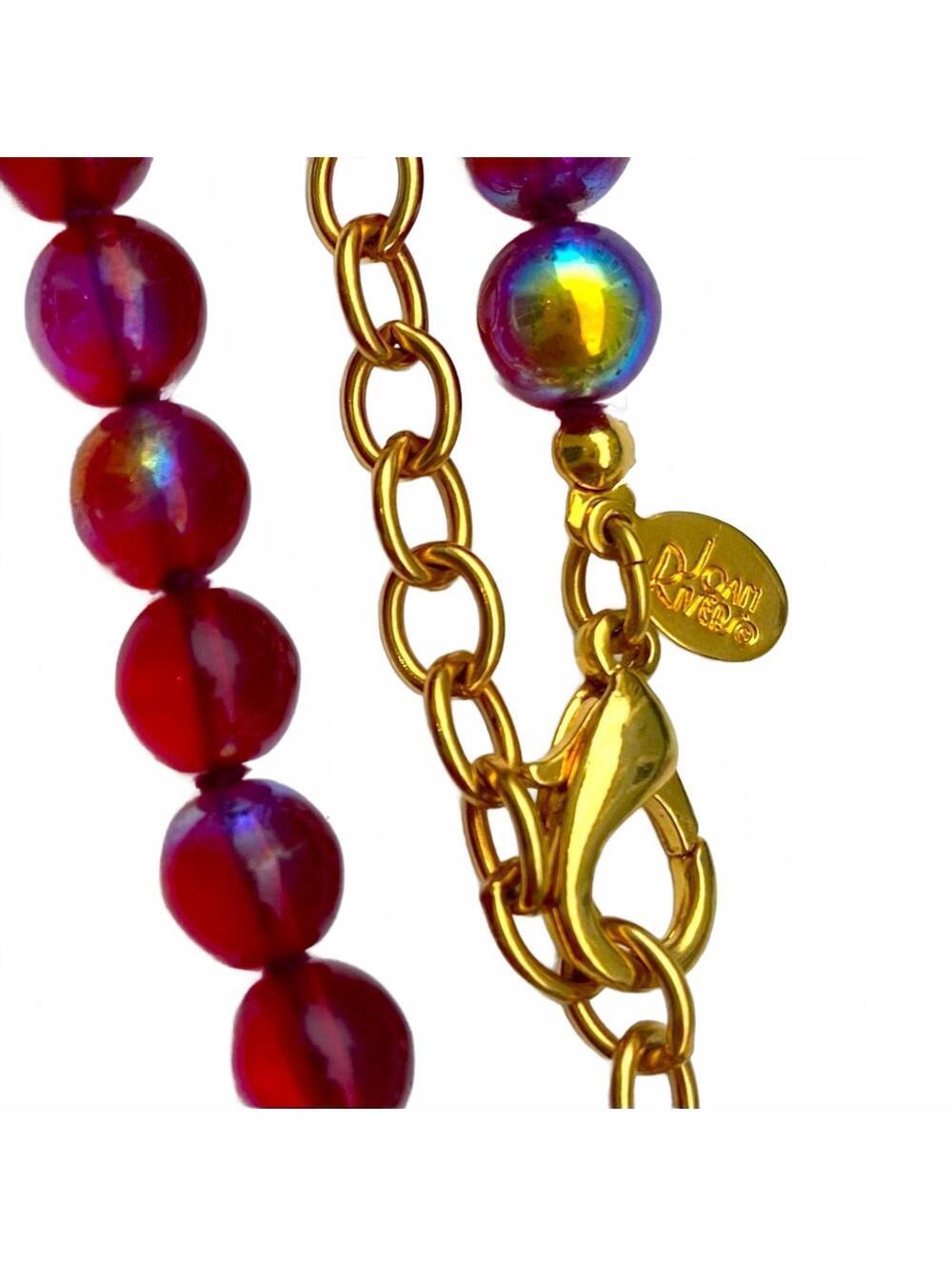 Joan Rivers Ruby Red AB Glass Bead Necklace Gold Tone 30" - Picture 5 of 7